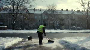 Odśnieżany chodnik w Warszawie podczas zimowych opadów śniegu